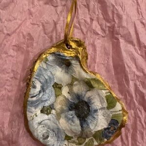 Handmade Floral Hanging Ornament with Gold Trim
